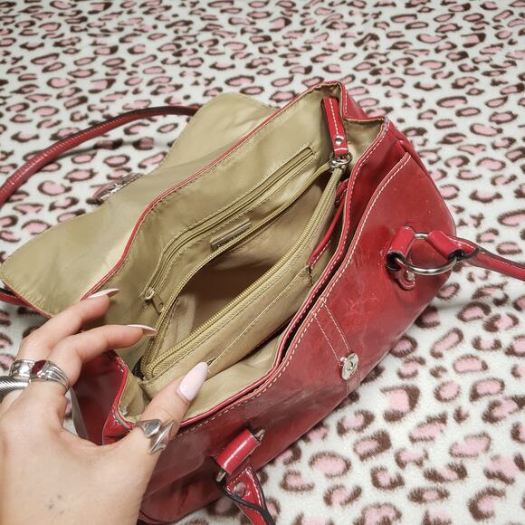 Vintage Giani Bernini Leather Red Patent Leather Shoulder Hand Bag Purse Pockets - Picture 16 of 16